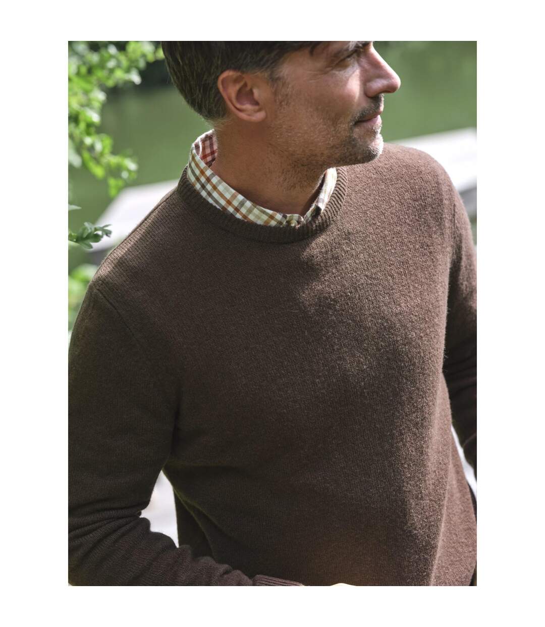 Pull À Col Ras Du Cou En Laine D'agneau Pour Hommes Marron WoolOvers-3