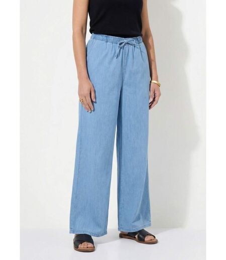 Pantalon large taille élastiquée denim léger