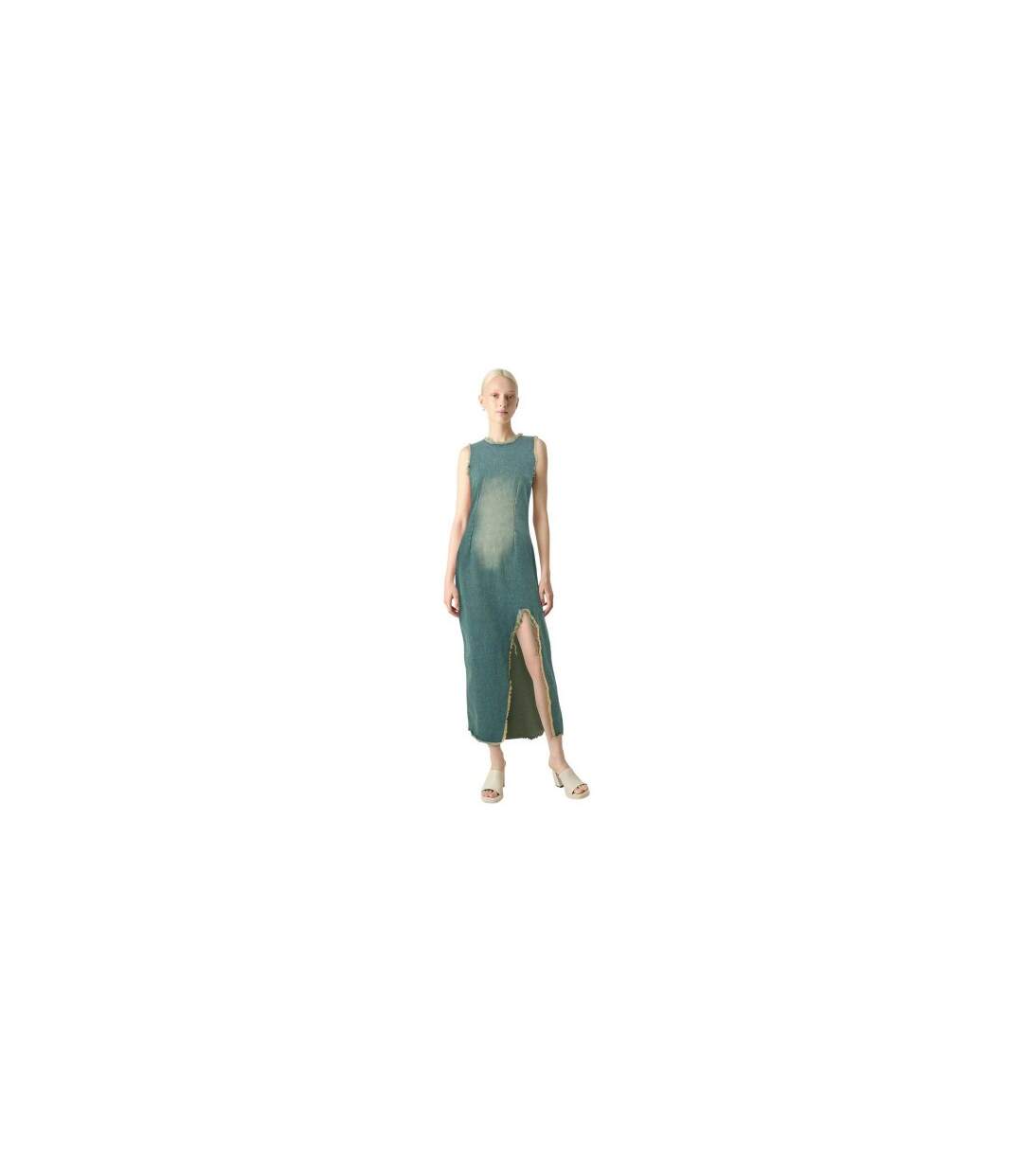 Womens/ladies Denim Distressed Hem Maxi Dress Blue The Ragged Priest-1