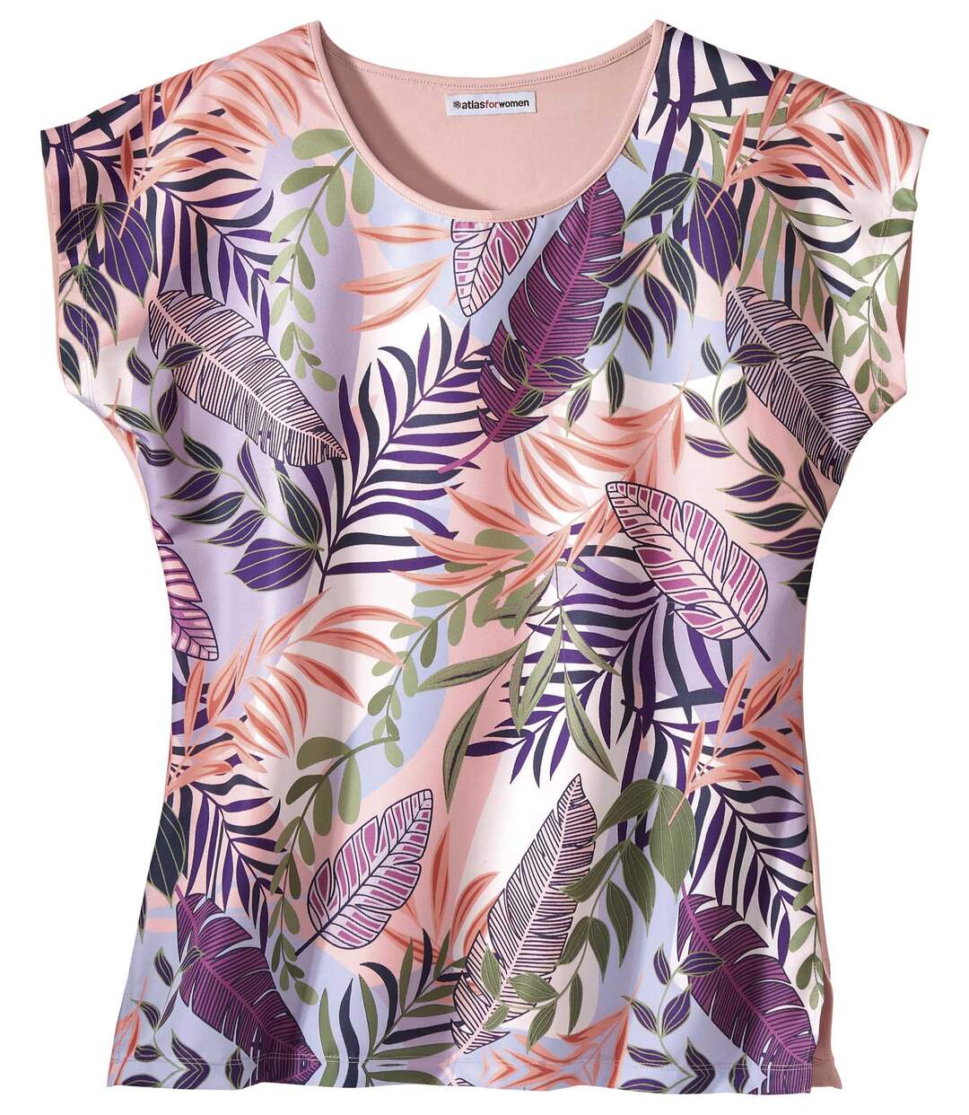 T-shirt van twee materialen met bladprint  Atlas For Men