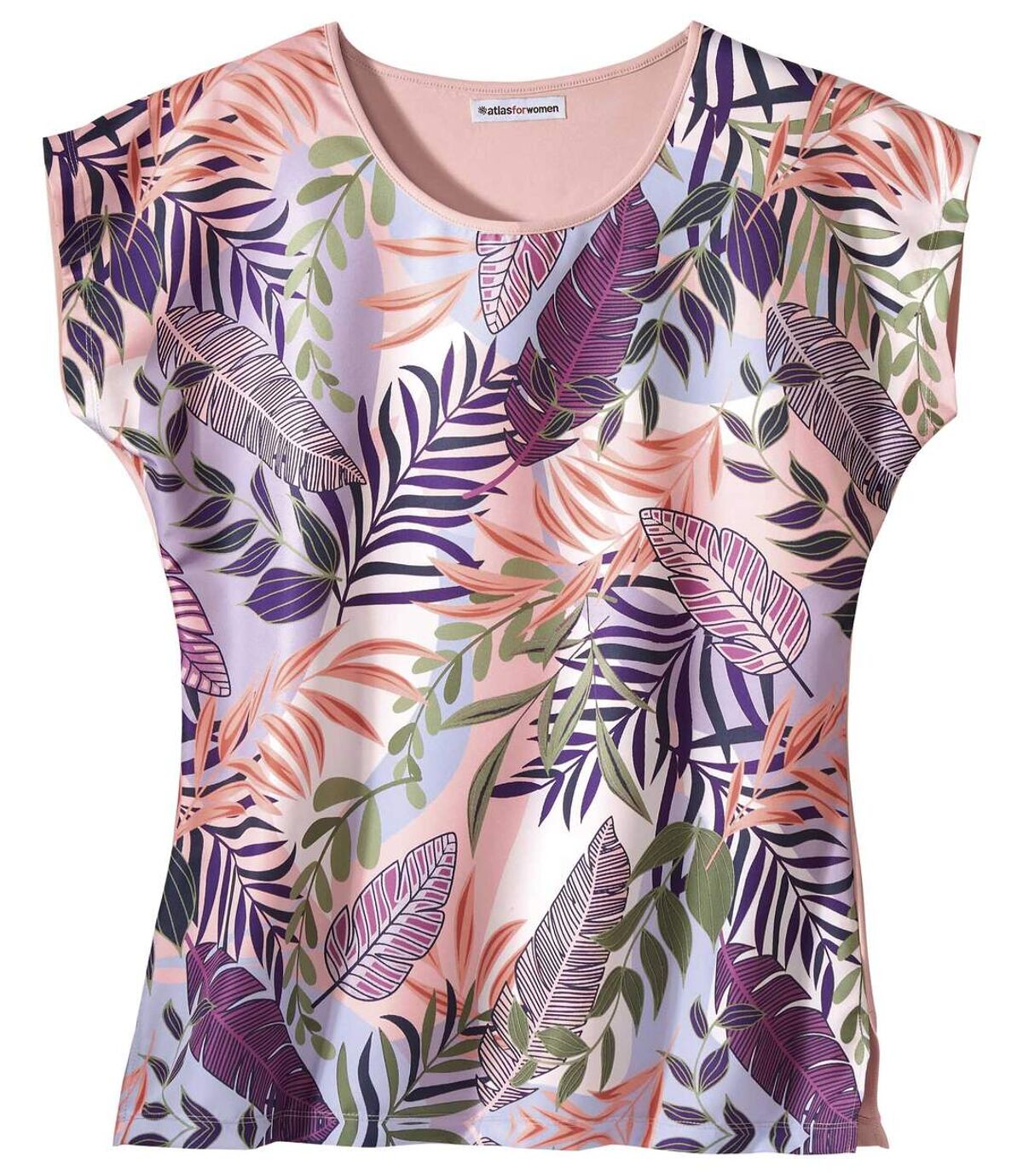 T-shirt van twee materialen met bladprint  Atlas For Men