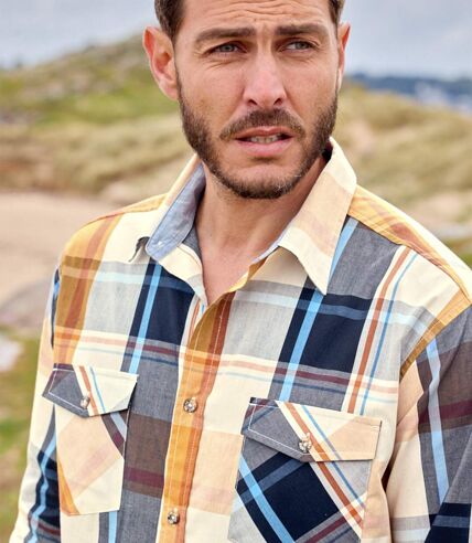 Men's Ecru Checked Poplin Shirt