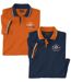 Pack of 2 Men's Piqué Polo Shirts - Orange Navy 
