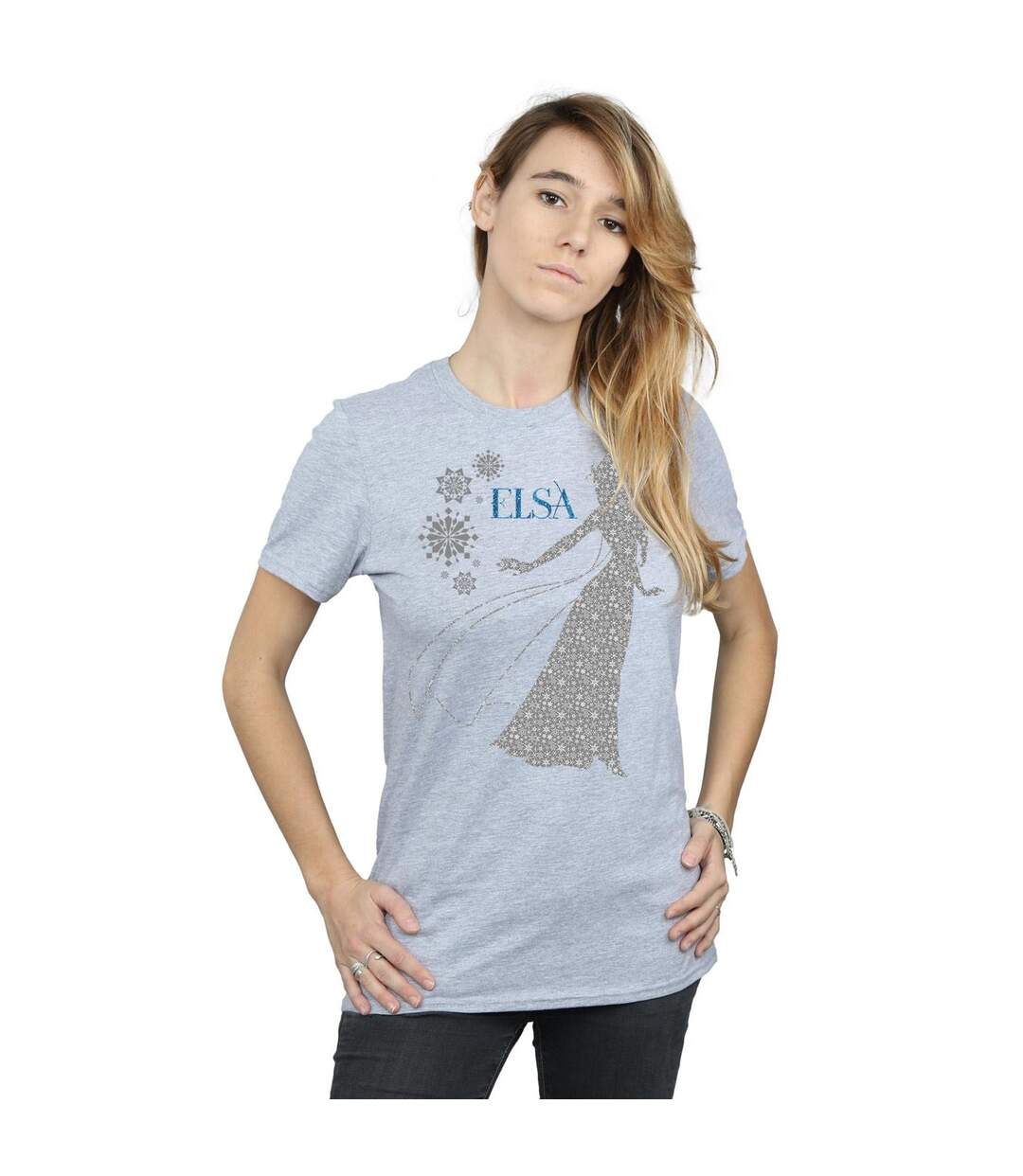 Disney Womens/Ladies Frozen Elsa Christmas Silhouette Cotton Boyfriend T-Shirt (Gris sportif) - UTBI24670-2