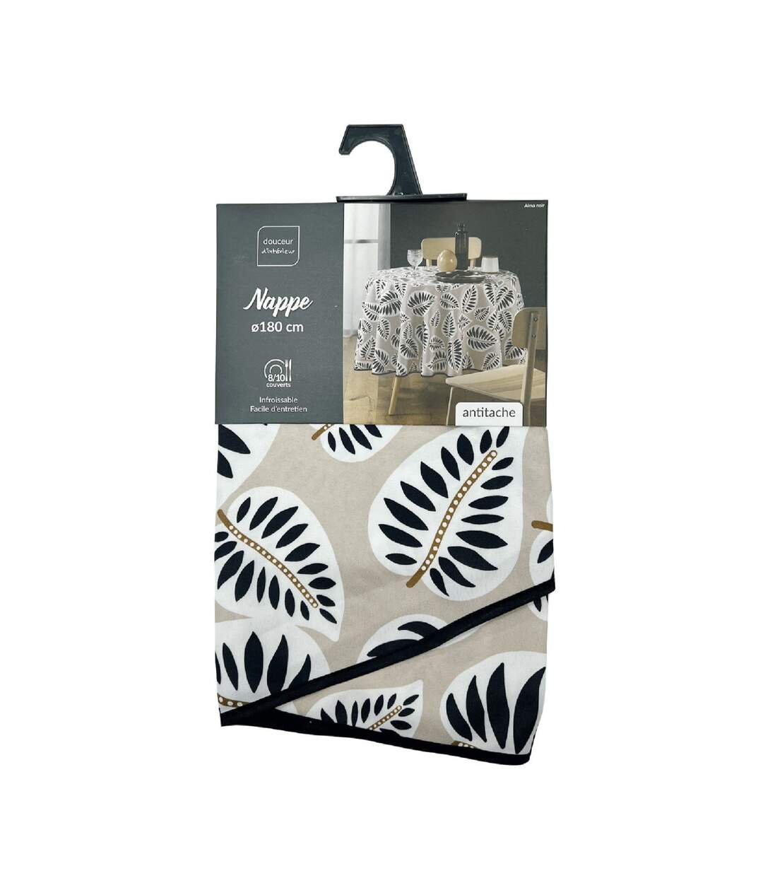 Nappe Antitache Ronde Imprimé Alma 180cm Noir-4