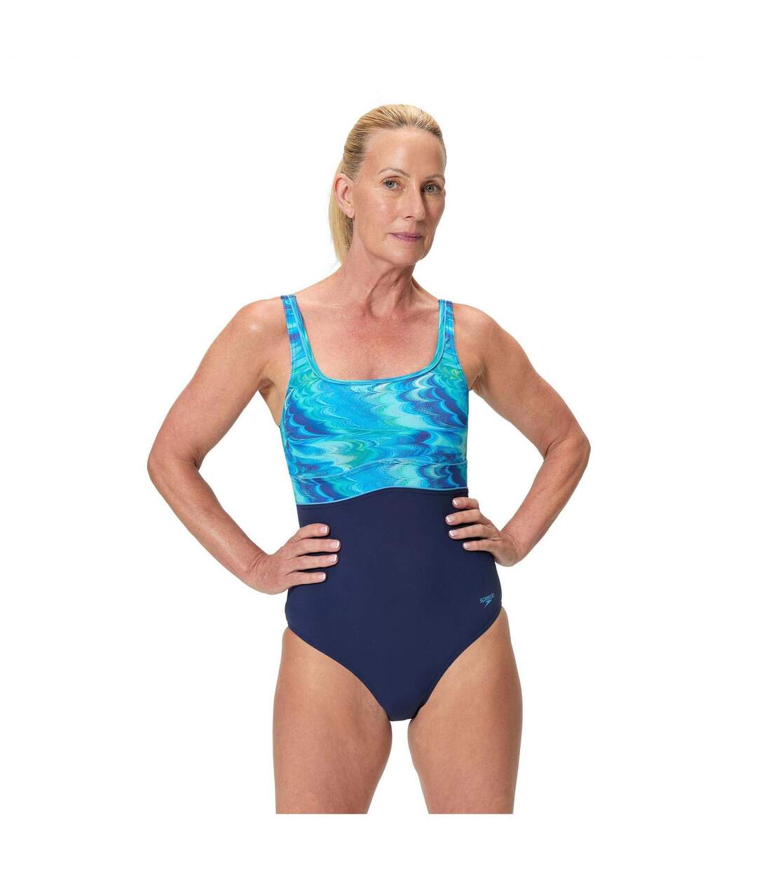 Womens/ladies Wavy One Piece Swimsuit Peacoat Sky Speedo-2