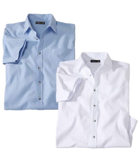 Pack of 2 Crepon Riviera Shirts - White Blue