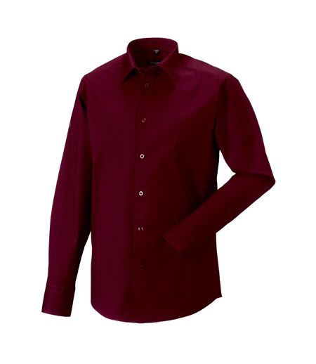Russell Collection Mens Fitted Long-Sleeved Shirt (Port)