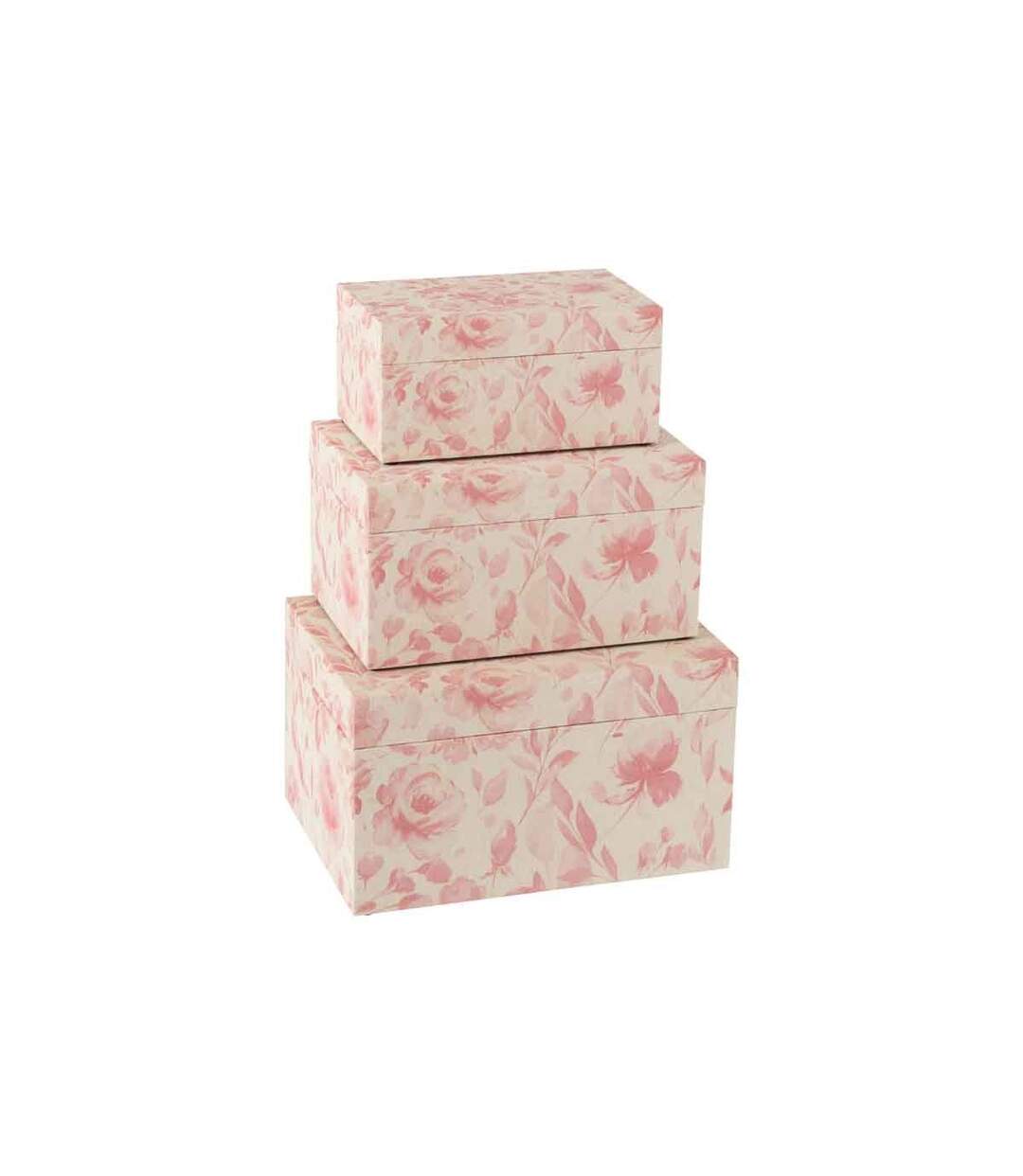 Lot de 3 Boîtes Déco Motif Fleurs 35cm Rose-3