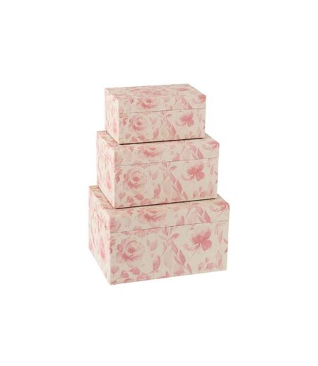 Lot de 3 Boîtes Déco Motif Fleurs 35cm Rose
