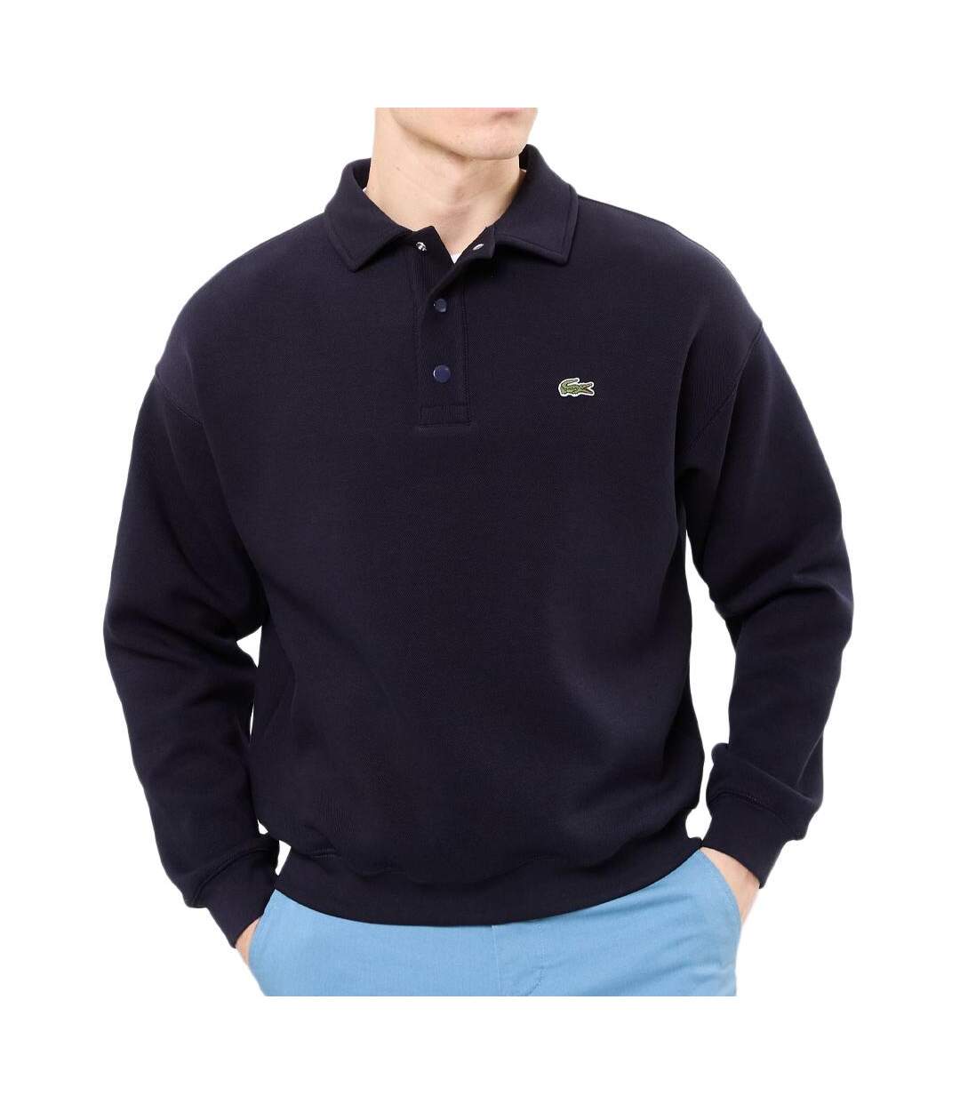 Sweat polo marine homme lacoste loose fit pique-1