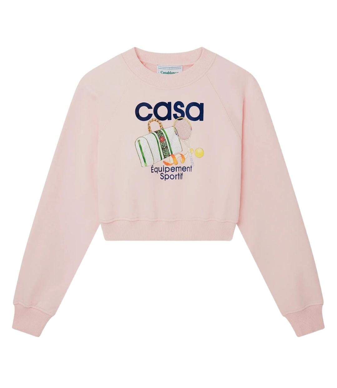Womens/ladies Printed Cropped Long-sleeved Sweatshirt Pink Casablanca-1