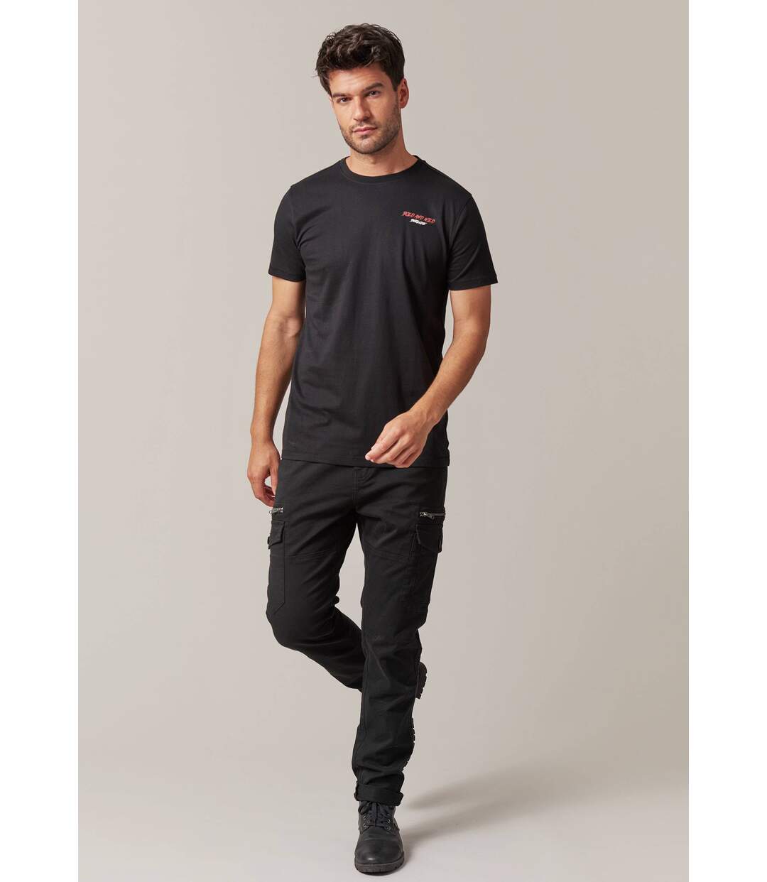 tshirt col rond avec lettrage imprimé sur la poitrine et tête de bulldog aviateur dans le dos BULLDOG-3
