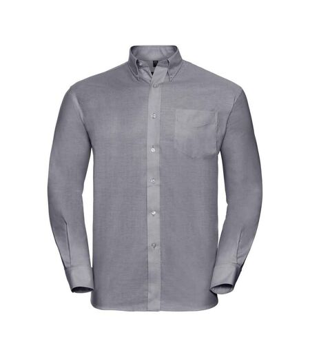 Russell Collection Mens Oxford Easy-Care Long-Sleeved Formal Shirt (Silver)