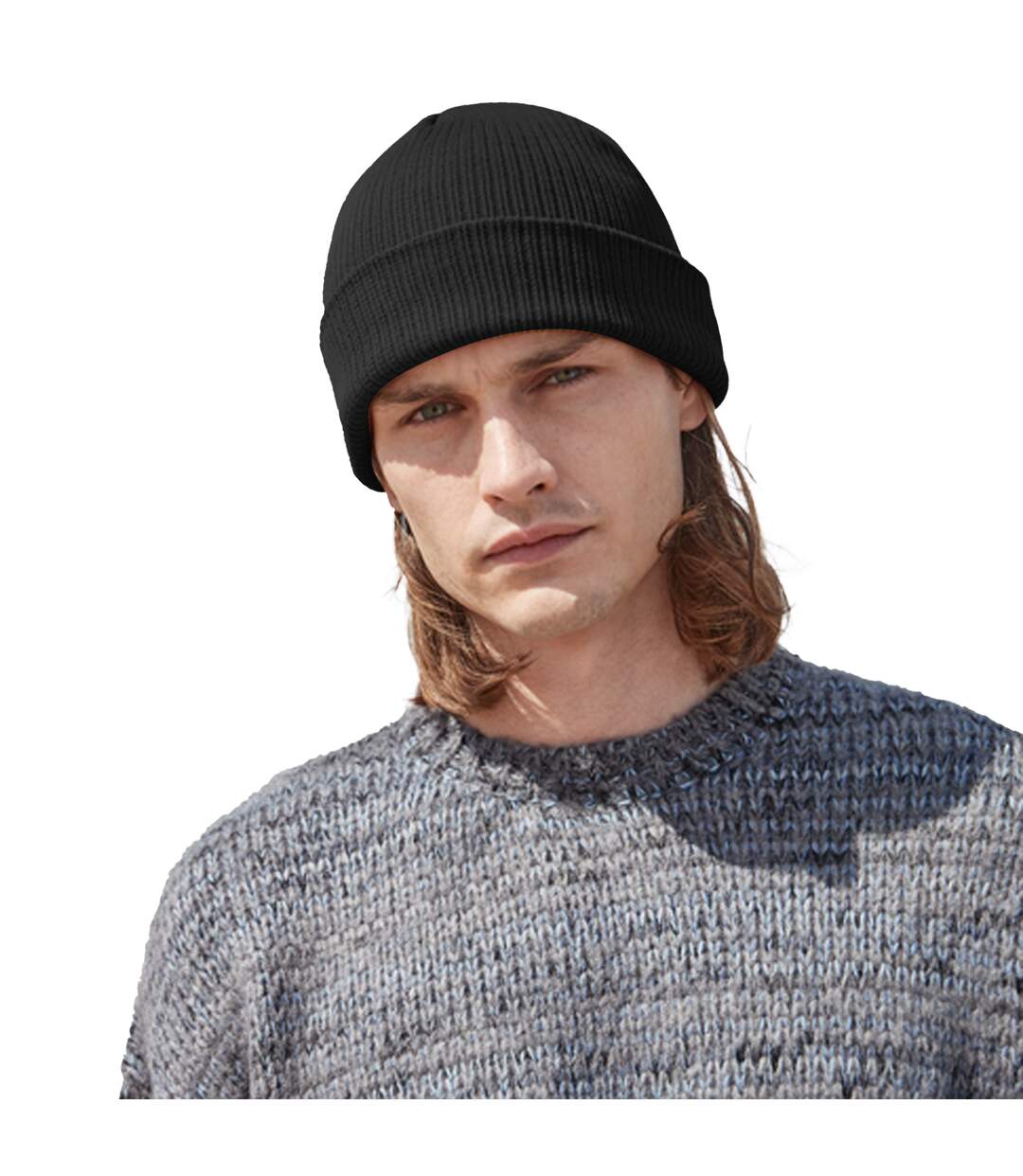 Unisex adult organic cotton fine knit beanie black Beechfield-4