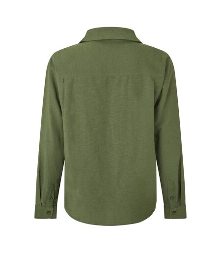 Mens Linen Long-sleeved Shirt Olive Belier