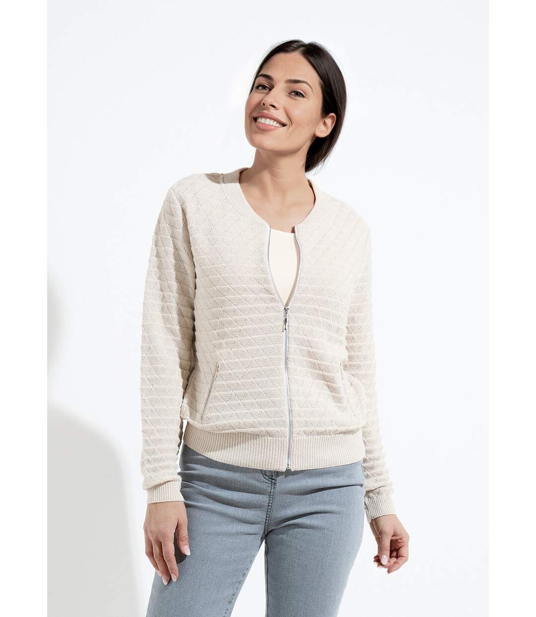 Gilet zippé esprit bomber maille brillante-1