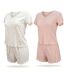 OZABI Pack 2 Pyjamas Femme, Col V Boutonné, Short Froufrou, Fleuri et Coeurs-1