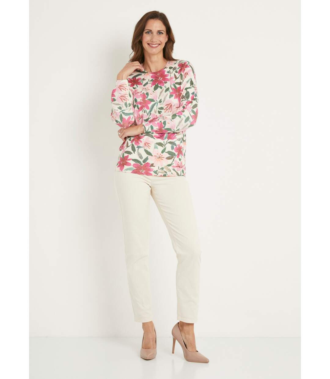 Pull doux imprimé fleurs col rond-3