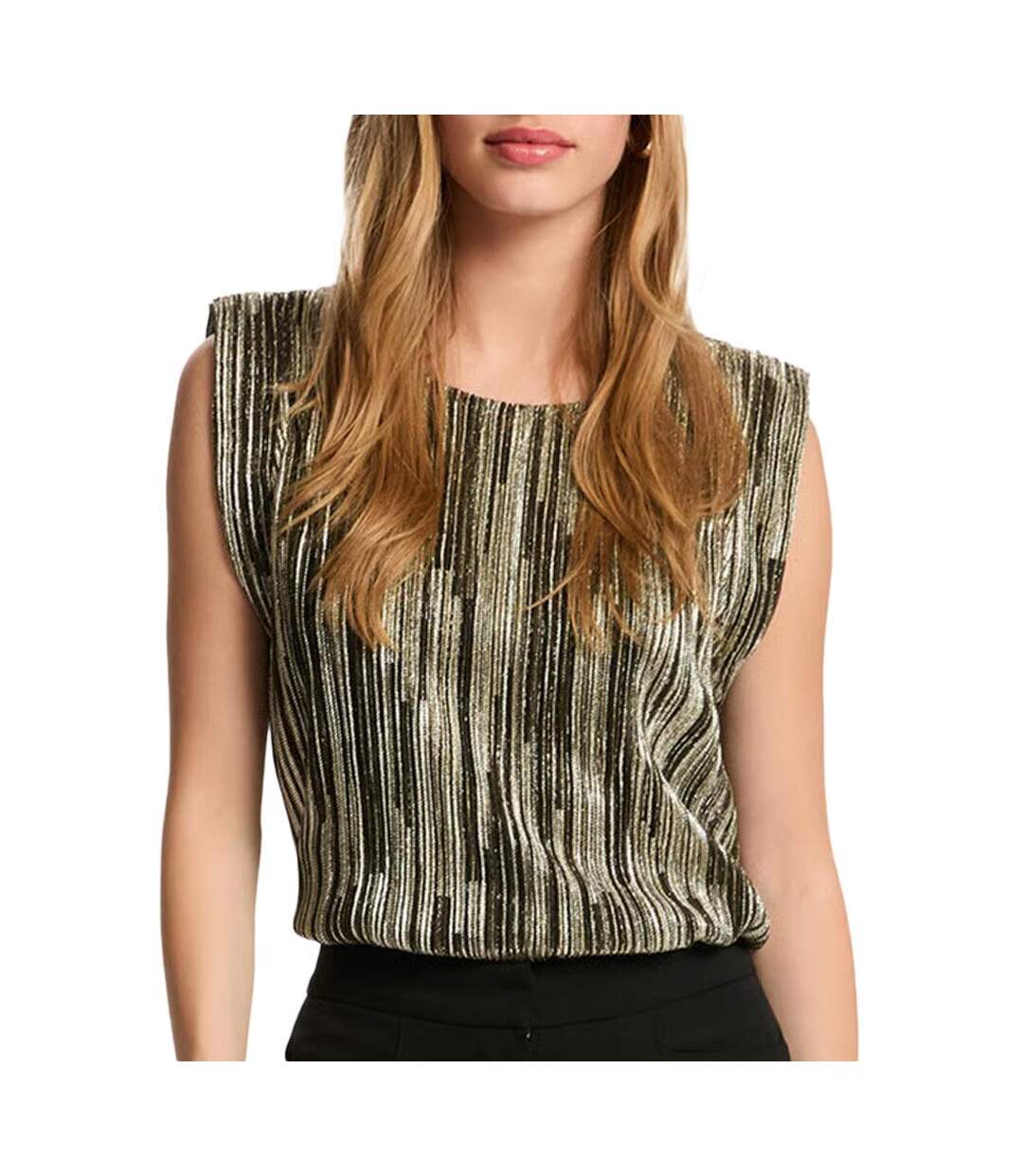 T-Shirt noir/doré femme morgan plisse foil-1
