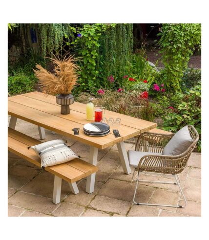 Ensemble table et bancs de jardin en aluminium et teck recyclé