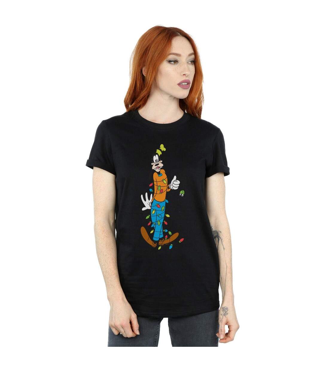 Disney Femme/Les femmes Goofy Christmas Lights Coton Boyfriend T-Shirt (Noir) - UTBI37727-2