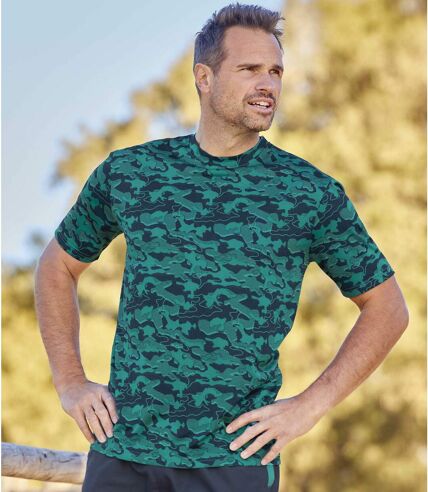 Pack of 2 Men's Camouflage Print T-Shirts - Green Blue