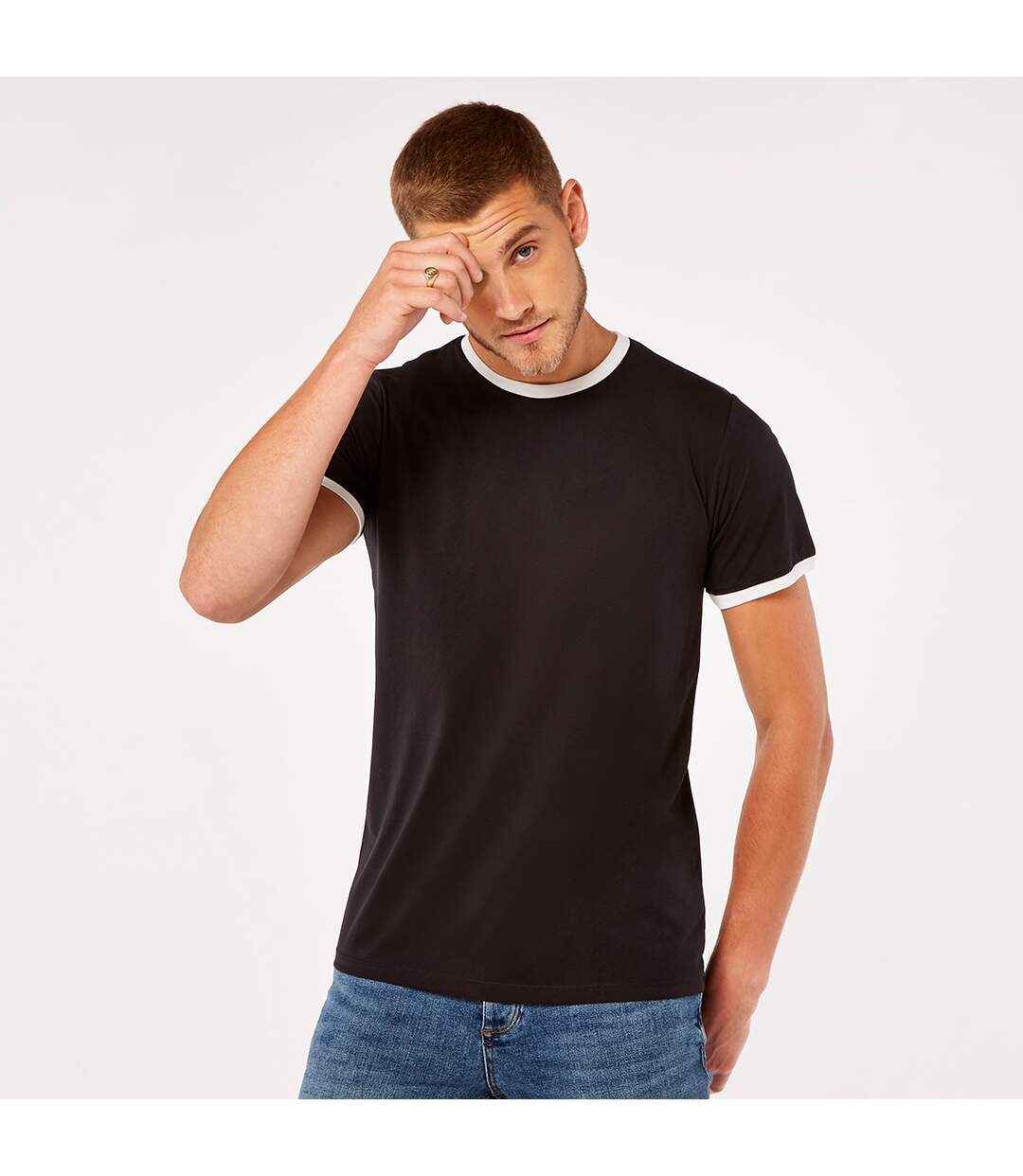 Kustom Kit - T-shirt RINGER - Homme (Noir / blanc) - UTBC4781