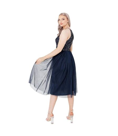 Womens/ladies Sequin Formal Midi Dress Navy Deluxe