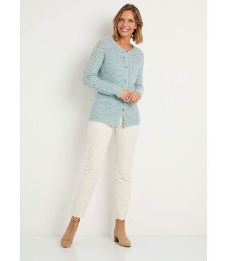 Gilet cardigan boutonné chiné ajouré col rond