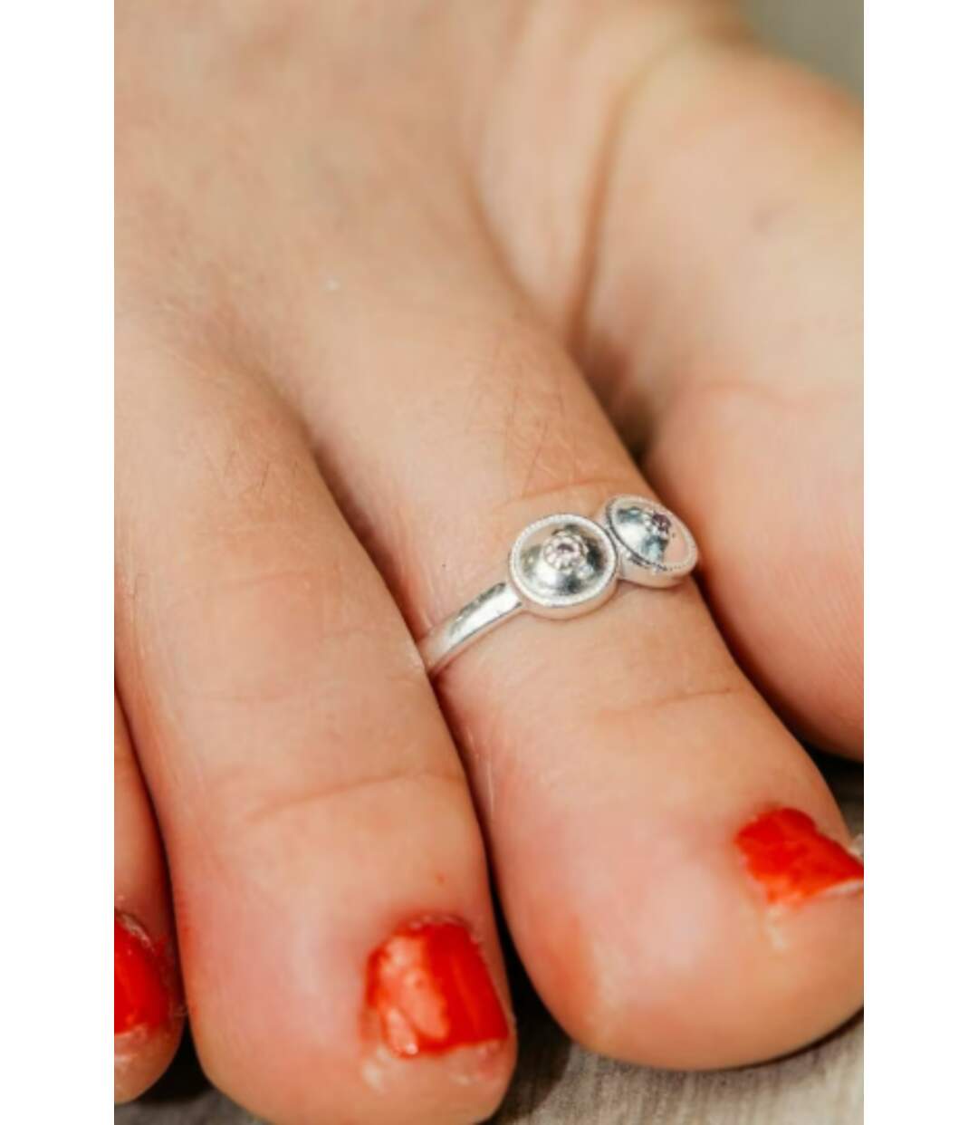 1 Pcs 925 Silver Adjustable Bohemian Two Ball Plain Round Toe Ring-1