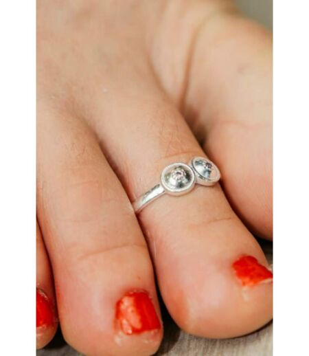 1 Pcs 925 Silver Adjustable Bohemian Two Ball Plain Round Toe Ring