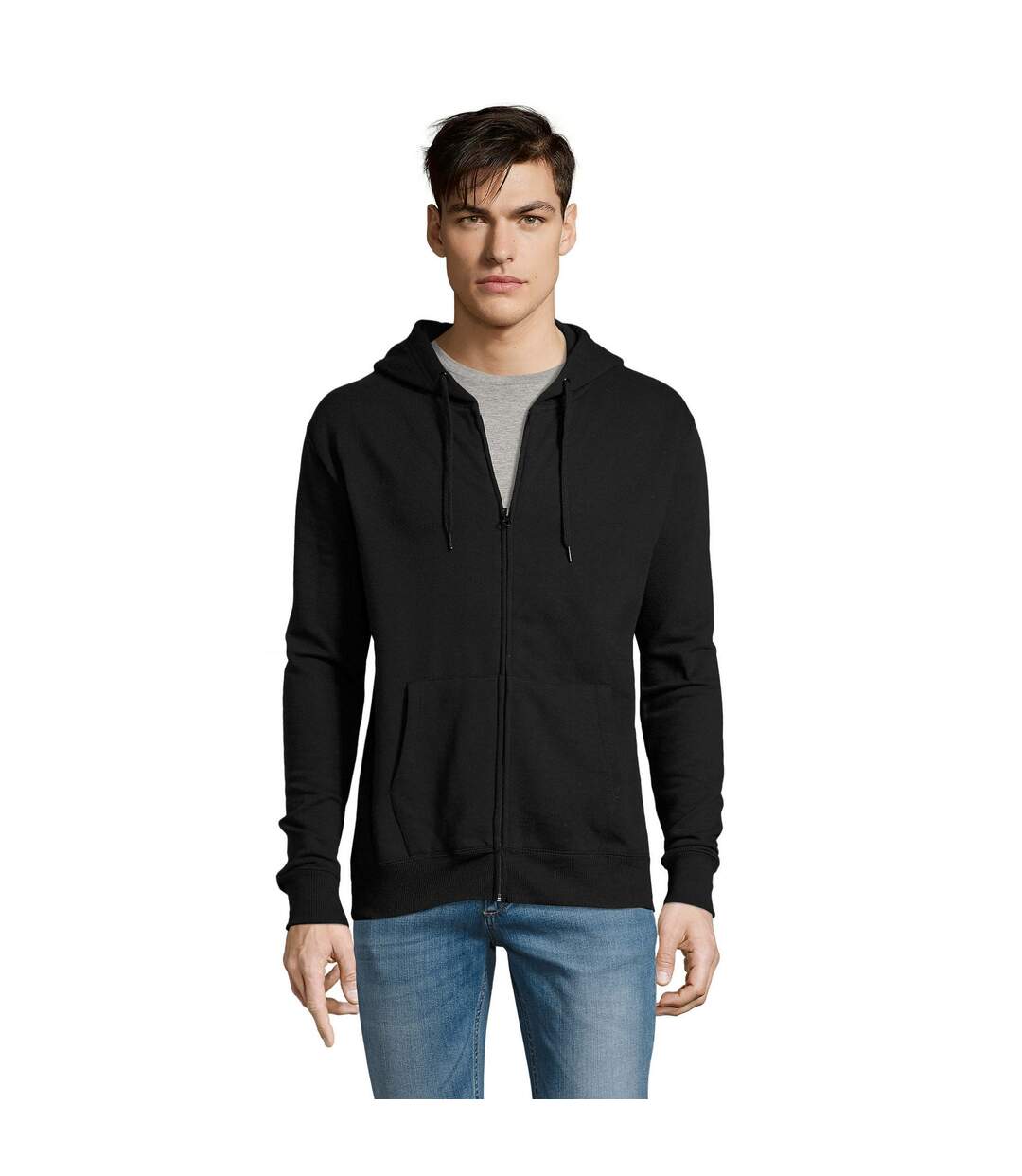 SOLS Mens Seven Full Zip Hooded Sweatshirt / Hoodie (Black)