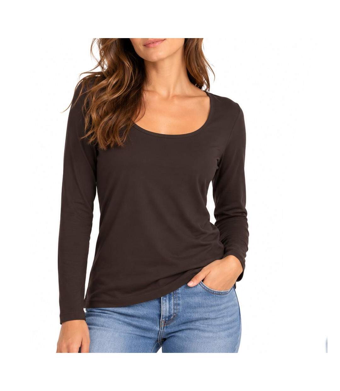 T-shirt marron femme vero moda maxi my ls soft-1