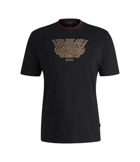 Mens Embroidered Logo Crew Neck T-shirt Black Boss