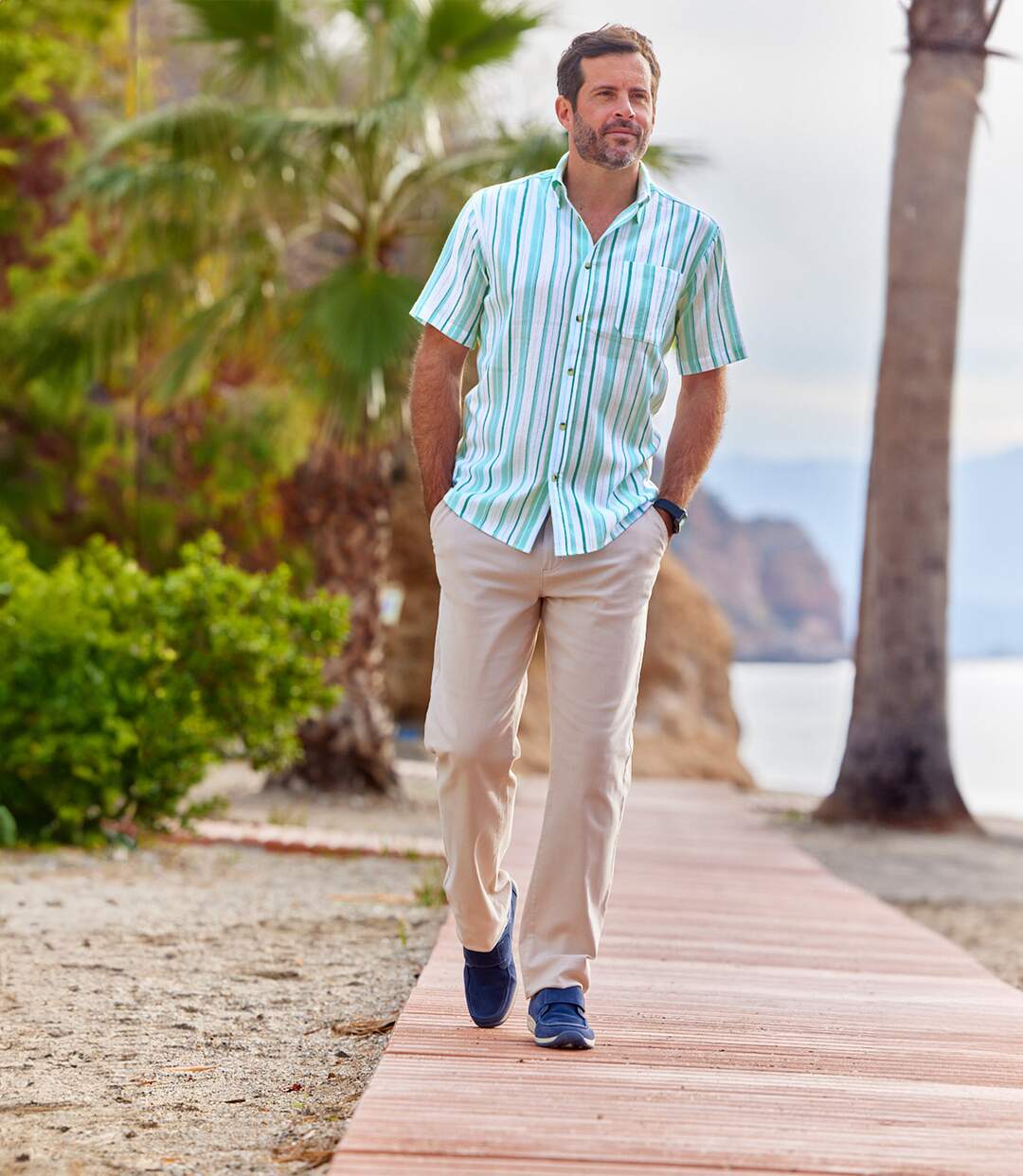 Men's Striped Crepe Shirt - White and Blue-3