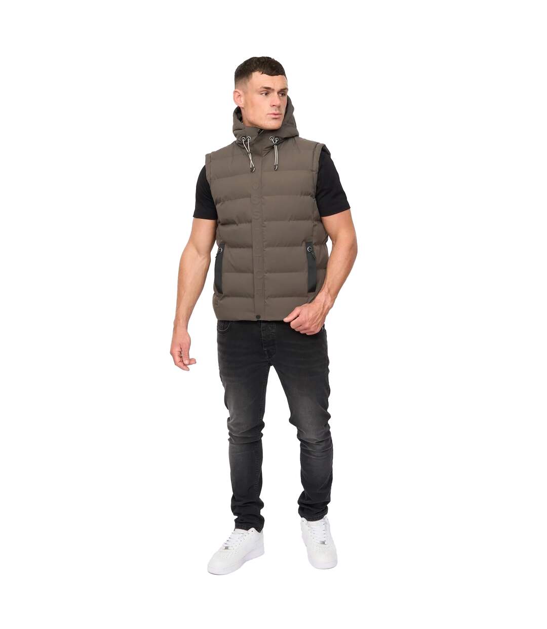 Doudoune Sans Manches Motif/style En Relief Kampleys Homme Olive Foncé Crosshatch-4
