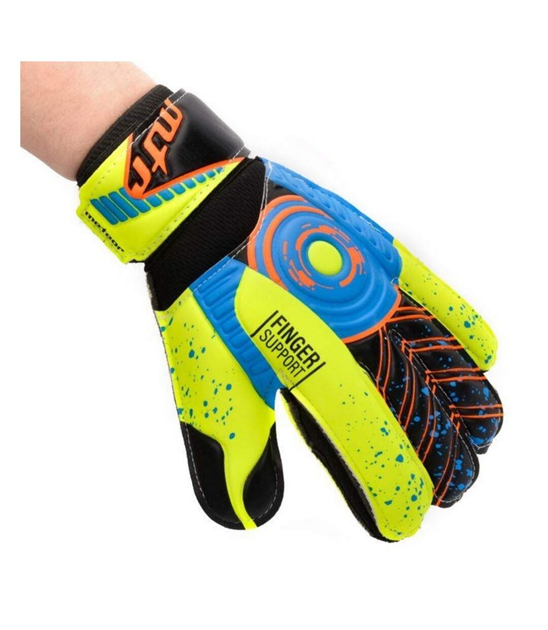 Childrens/kids Defense Goalkeeper Gloves Yellow Black Blue Meteor-3