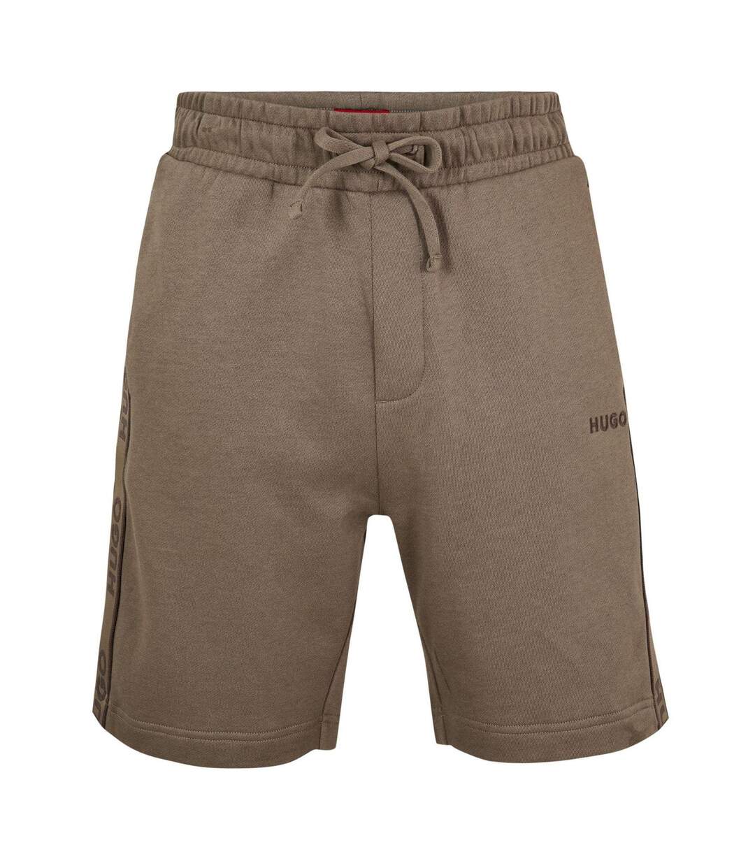 Mens Cotton Blend Side Logo Sweat Shorts Beige Hugo Boss-1
