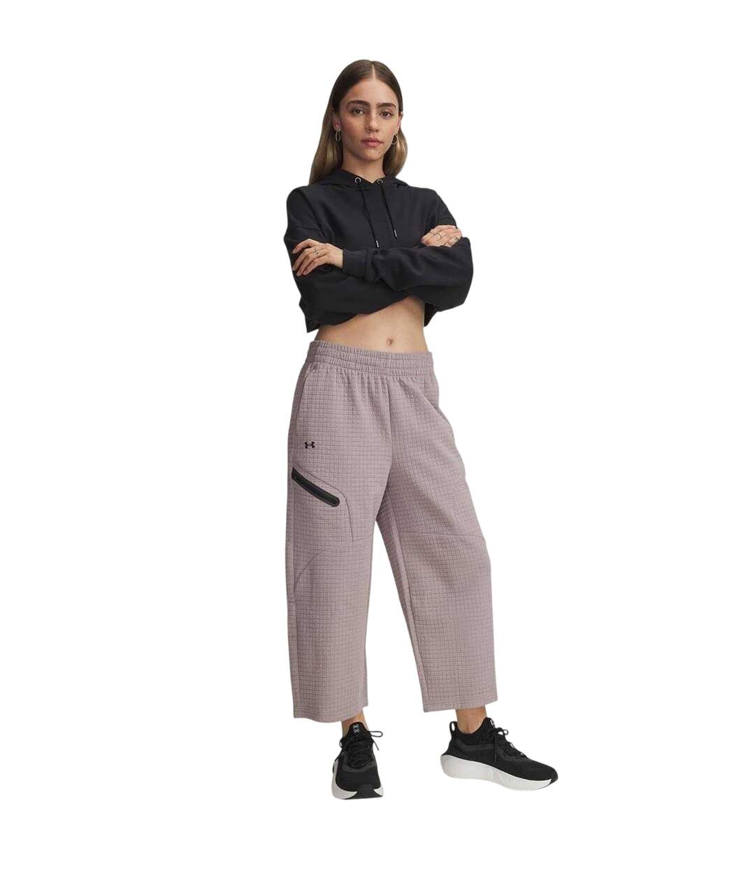 Womens/ladies Fleece Open Hem Joggers Grey Under Armour-1