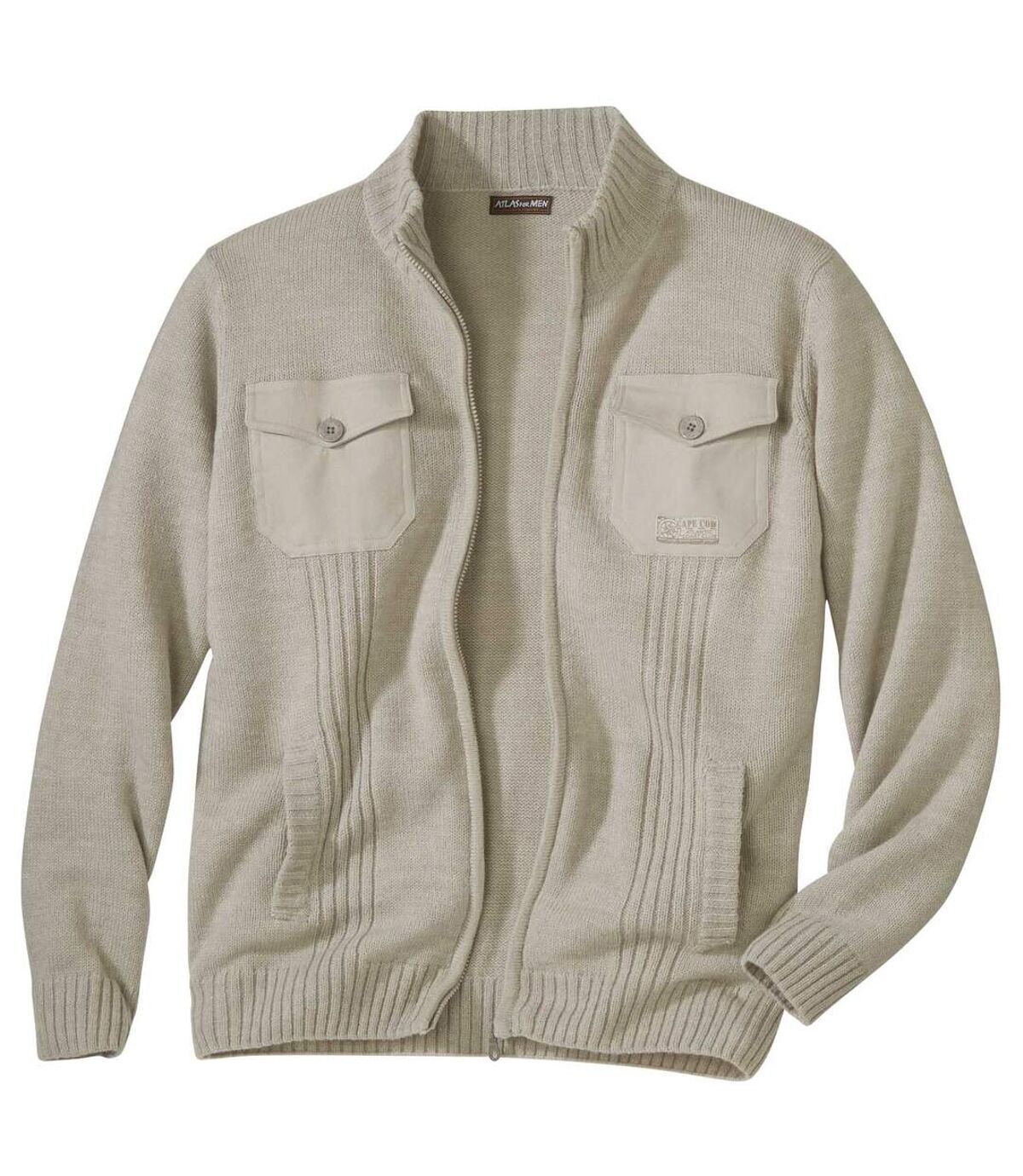 Men's Beige Zip-Up Knitted Jacket Atlas For Men
