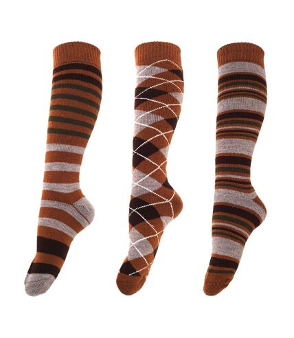 Mens Patterned Wellington Boot Socks (3 Pairs) (Beige) - UTUT675
