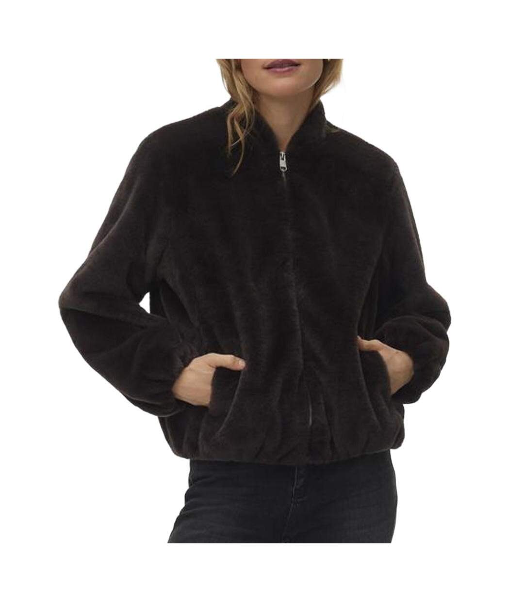 Veste fausse fourrure marron femme vero moda jaliga-1