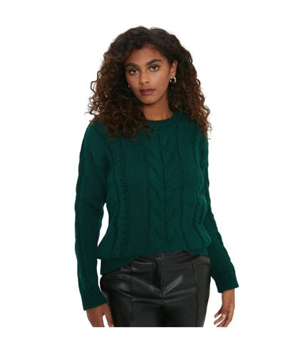 Womens/ladies cable knitted jumper bottle green Dorothy Perkins