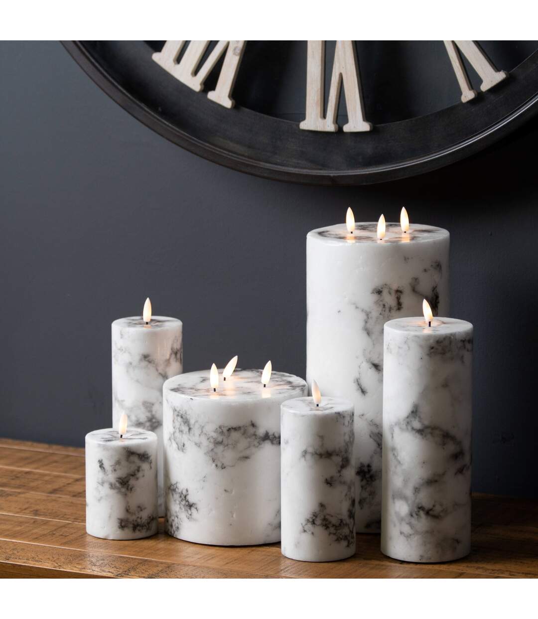 Luxe collection marble effect 3 wick electric candle 30cm x 15cm x 15cm white/black Hill Interiors-4