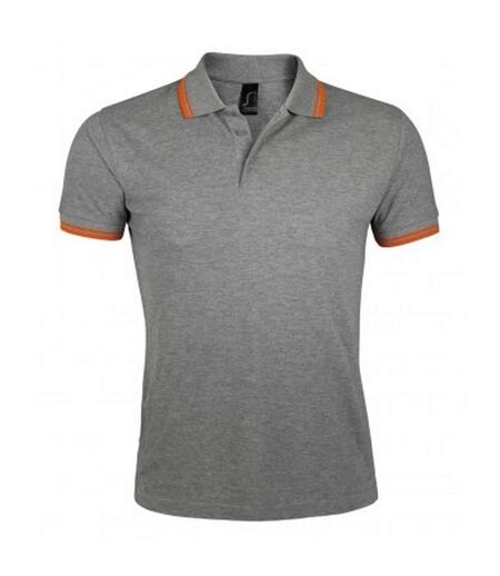 SOLS Mens Pasadena Tipped Short Sleeve Pique Polo Shirt (Grey Marl/Orange)