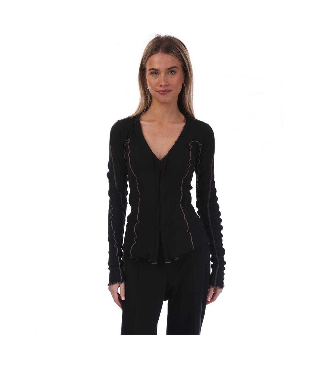 Womens/ladies T-ribas Scalloped Edge Top Black Diesel-4