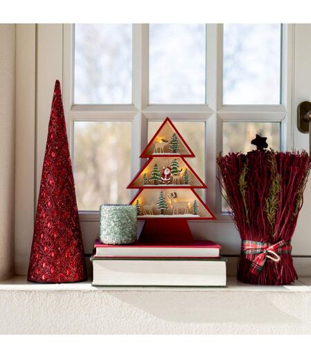 Lot de 3 Cônes de Noël Perles 45cm Rouge