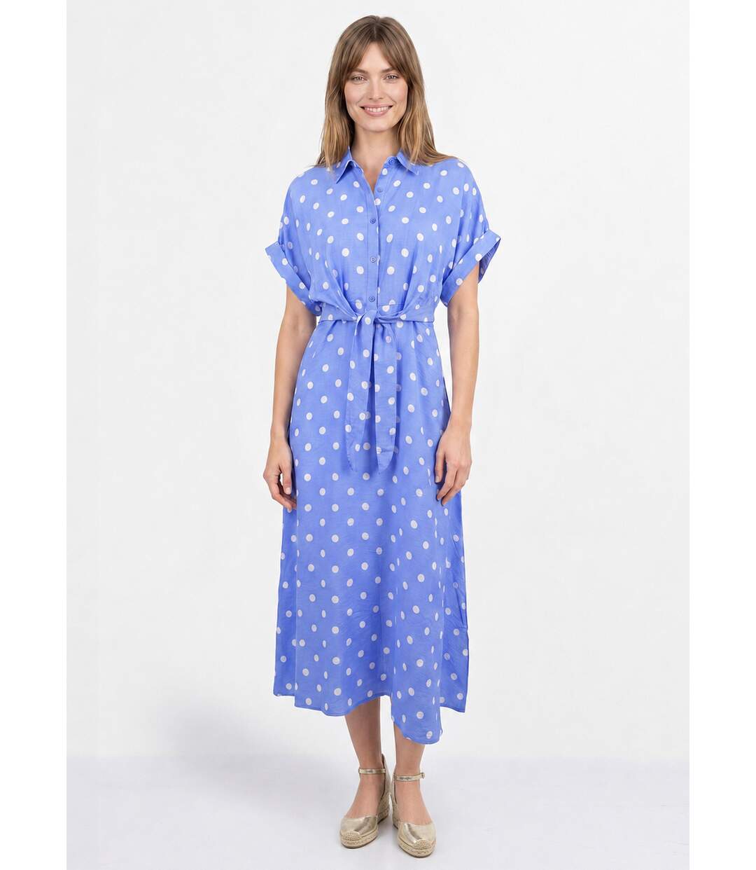 Robe longue à pois, manches courtes-1