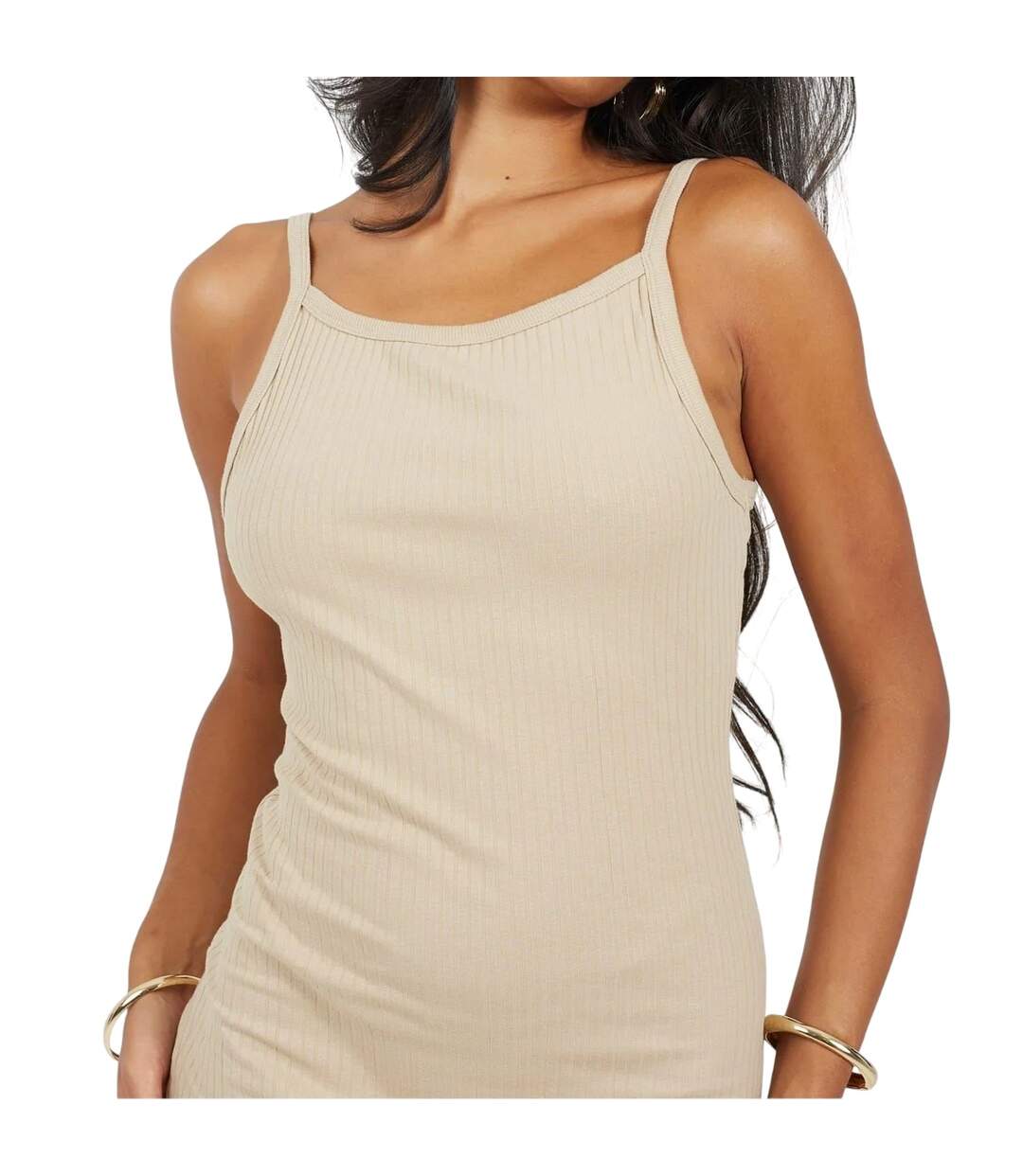 Robe Mi-longue Bretelles Fines Femme Beige Gris Brave Soul-4